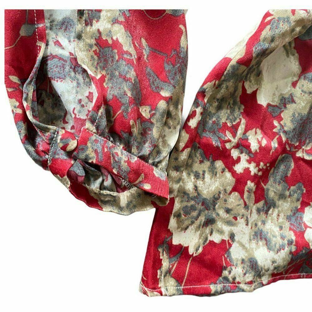Ark & Co ivory Burgundy Floral Jumpsuit Long Sleeve Wrap Front Size Mediun boho - Picture 6 of 12